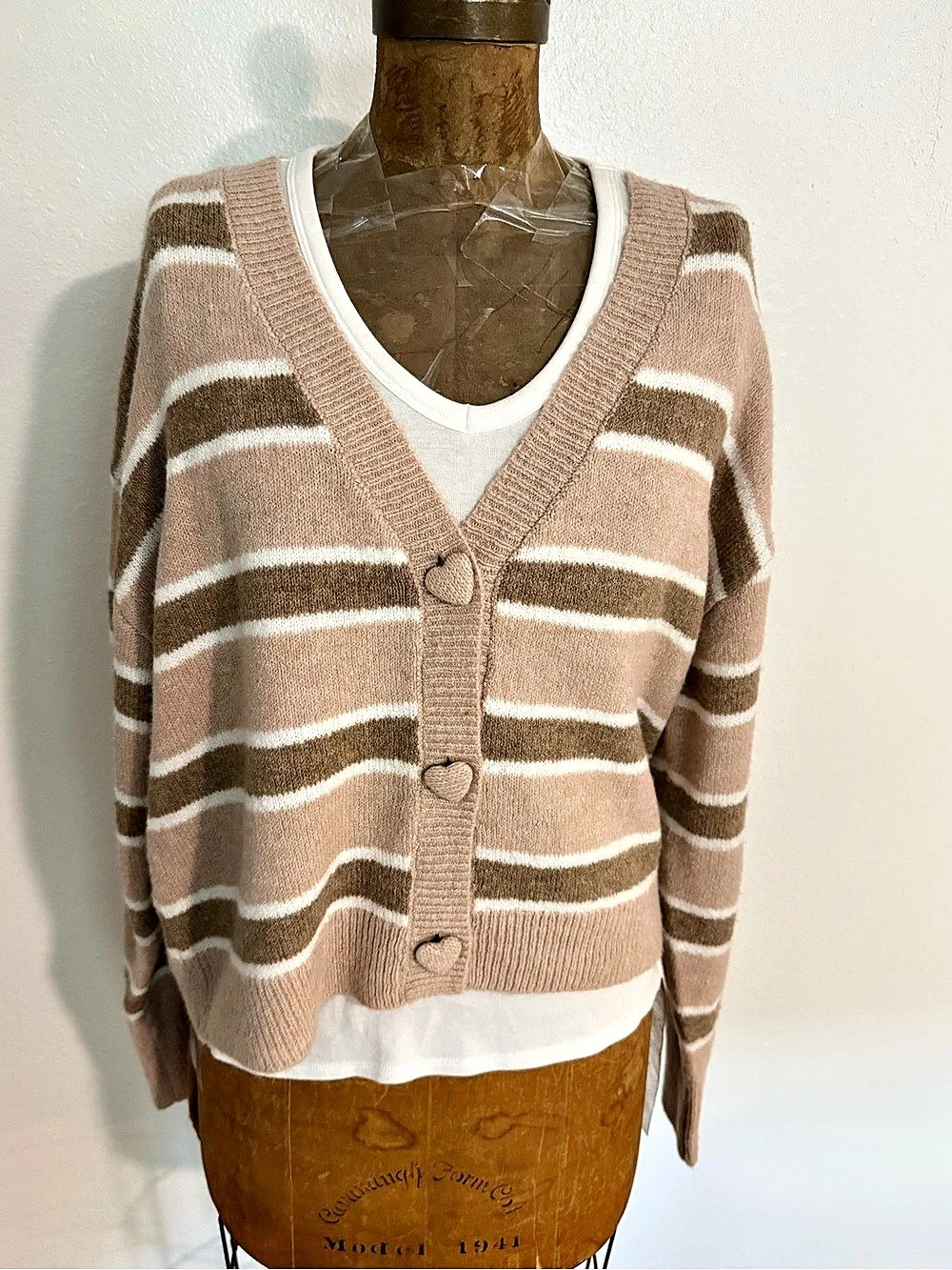 NWT No Comment Striped Cardigan in white & Brown L